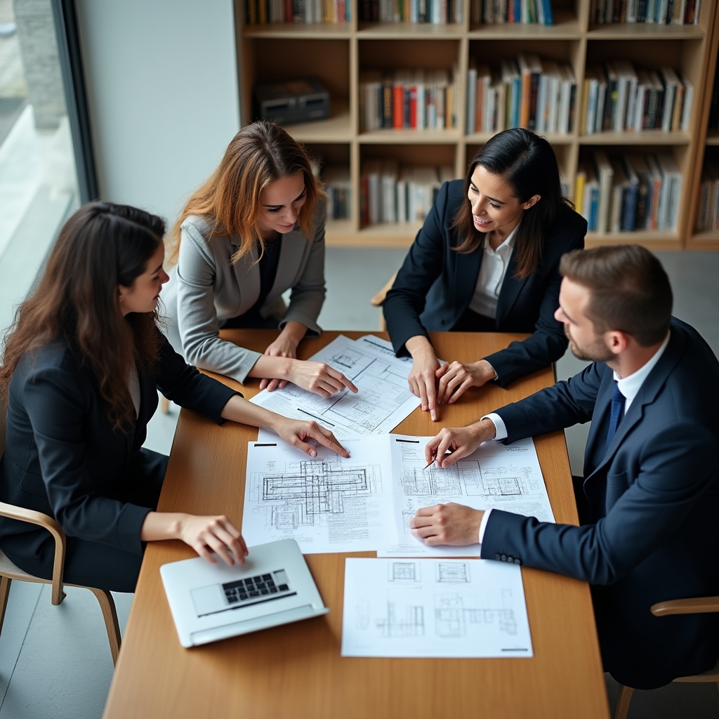Equipo revisando documentos técnicos y normativa sobre techos verdes en una mesa de trabajo