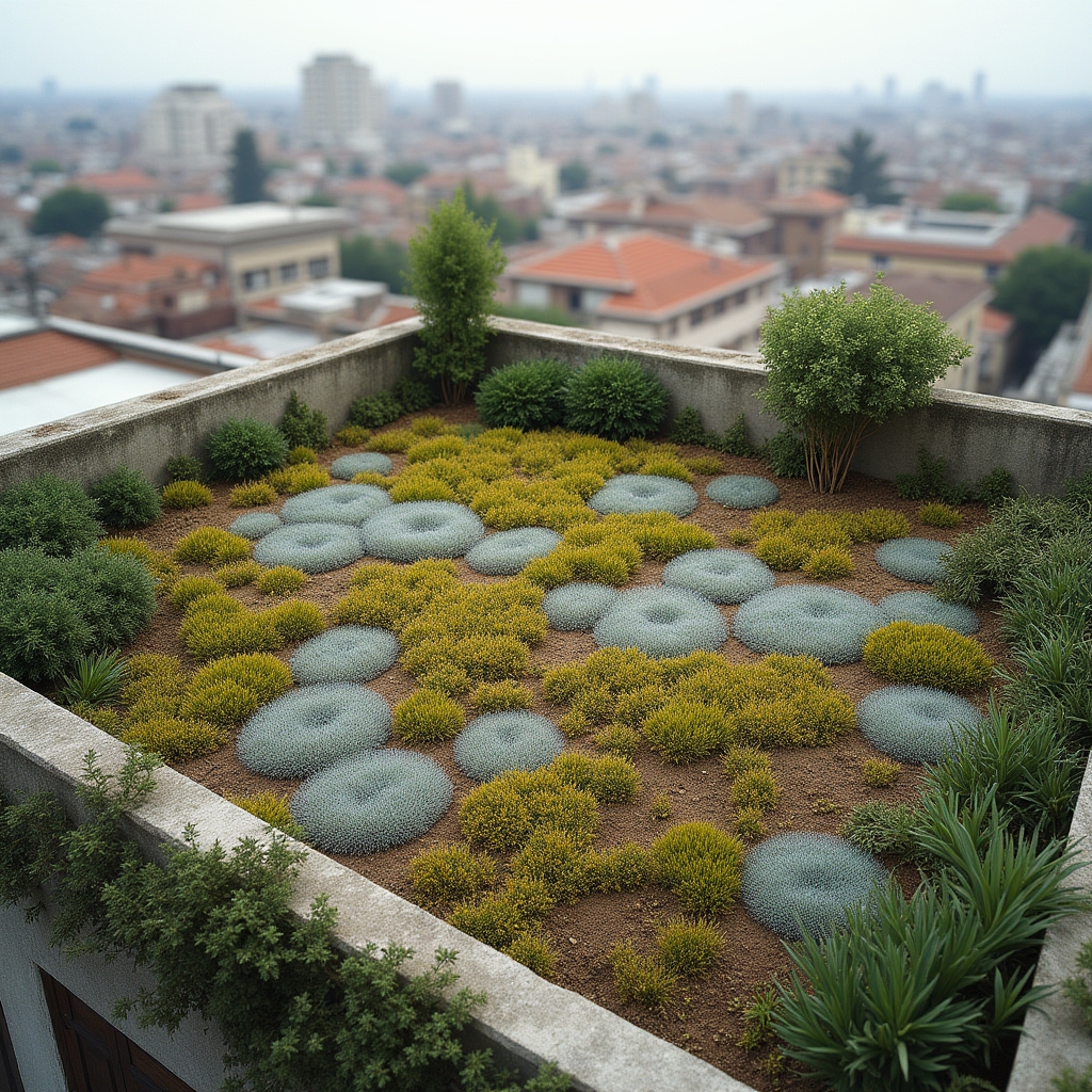 Vista aérea de una terraza porteña cubierta de vegetación de bajo mantenimiento
